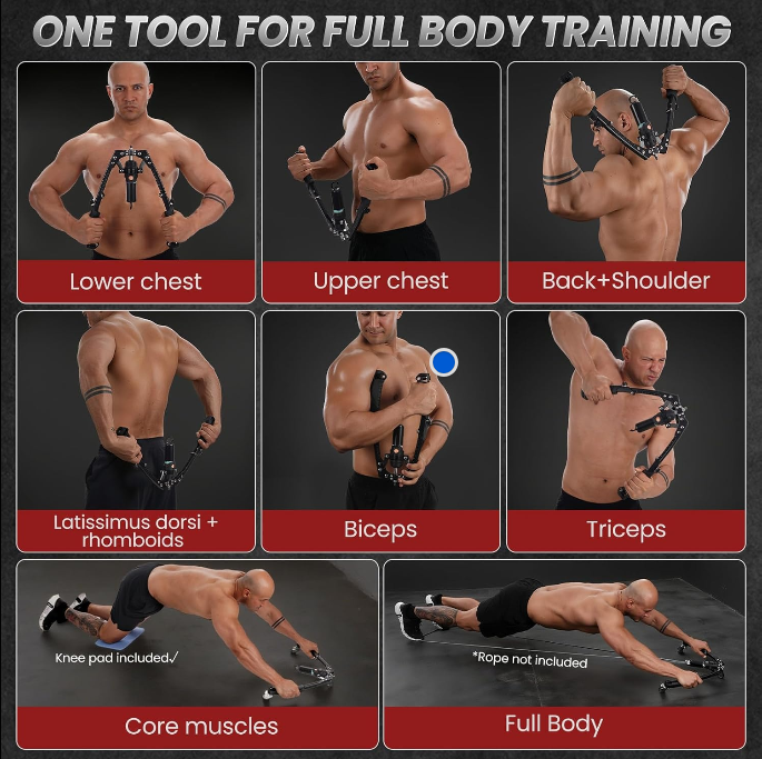 Hydraulic Chest and Arm Exerciser Mens Adjustable Strength Trainer